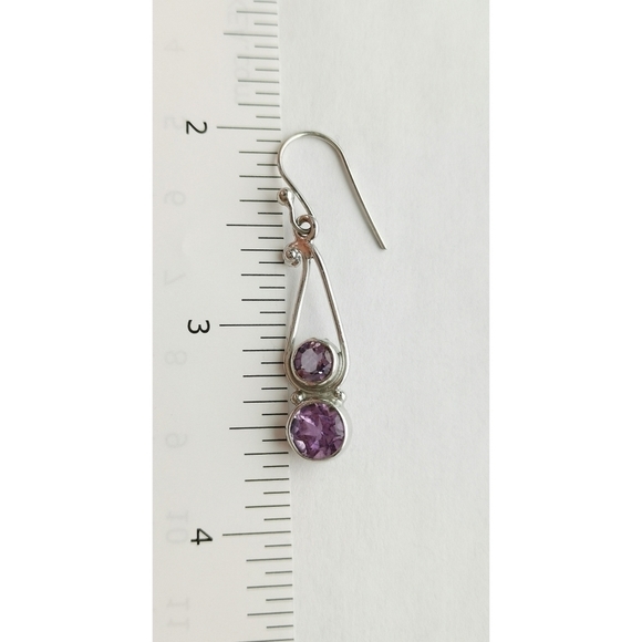 Round cut lavender Amethyst dangle drop earrings in Sterling Silver NEW - Picture 3 of 6
